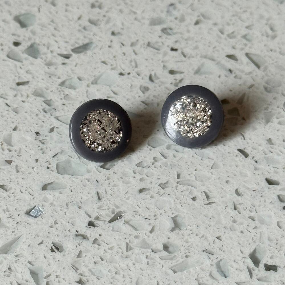 2 Vintage 1980s Small Gray & Silver Shank Round Sewing Buttons Craft DIY Notions
